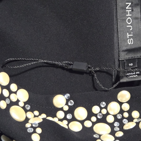 St John Womens Black Rhinestone Sparkle Pearl Studded Sleeveless Dress Size 10 - Picture 9 of 12